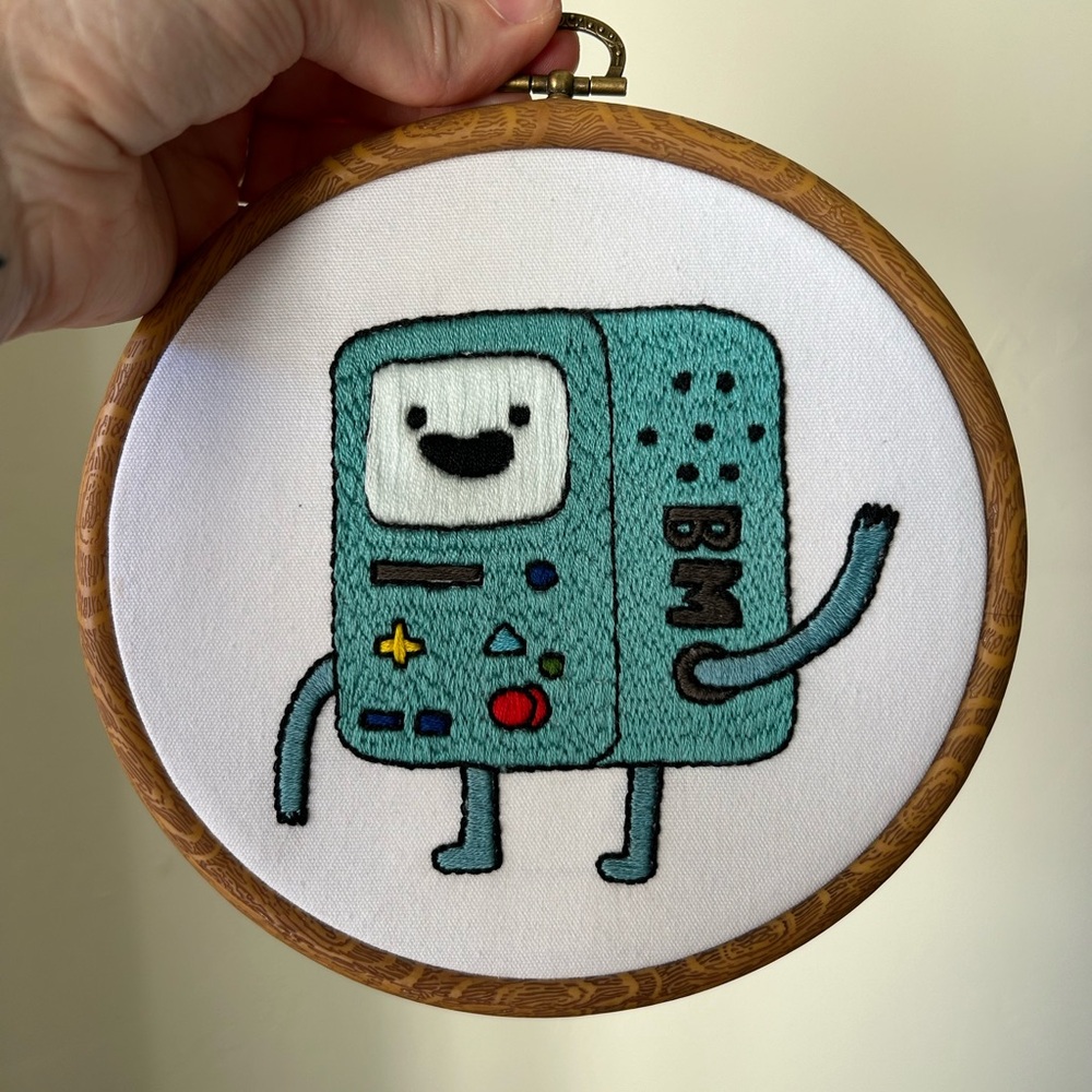 Adventure Time BMO hand embroidered framed wall hanging